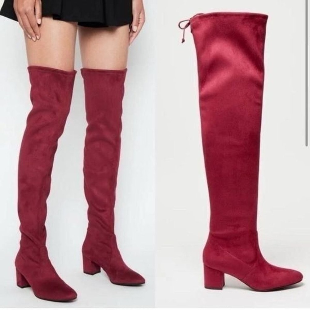 Stuart Weitzman Genna Stretch Suede Over The Knee Burgundy Boots